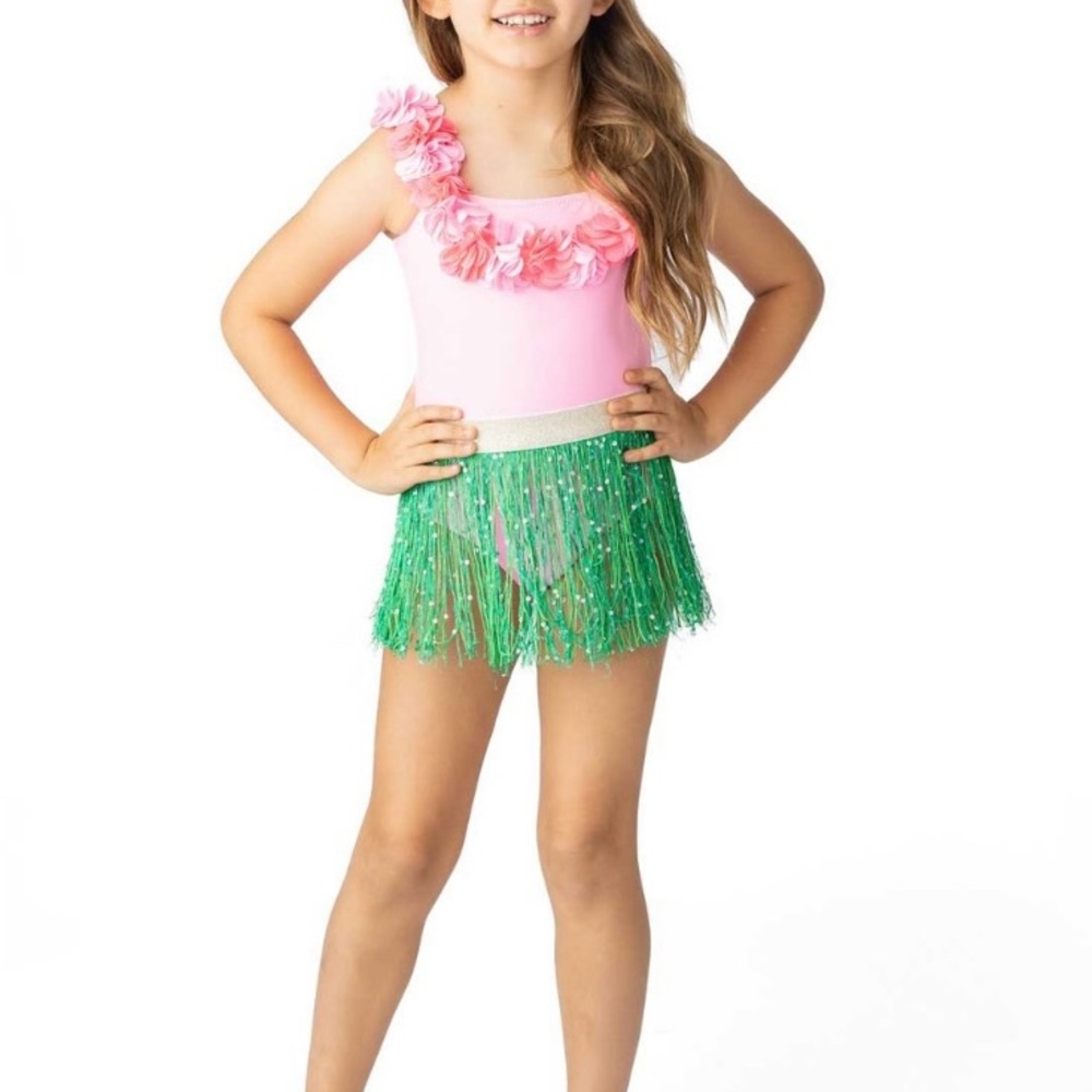 NWT Shade Critters Pink Hula Girl Lei One Piece & Fringe Skirt Swim Set size 10